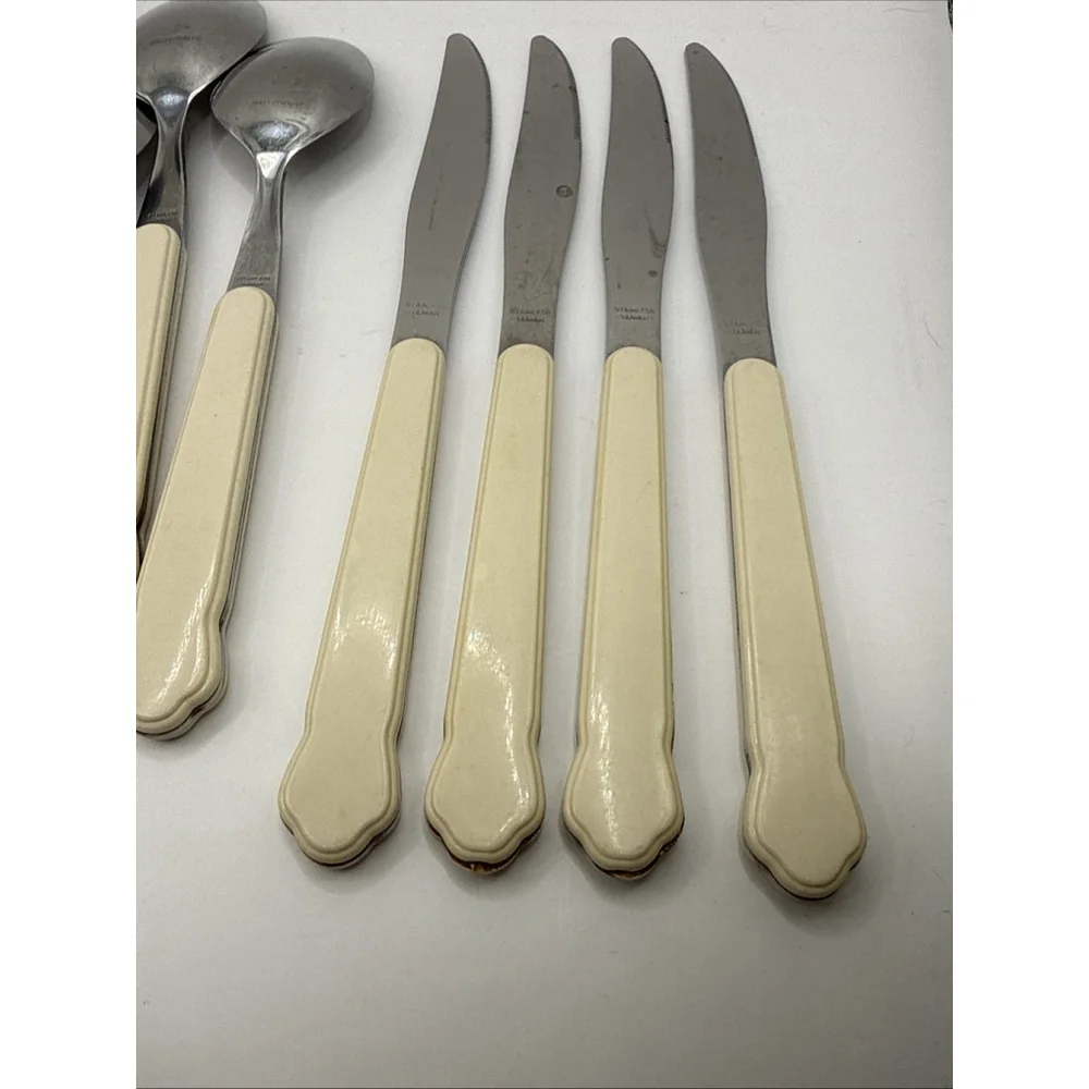 20 Pieces Pfaltzgraff TEA ROSE Stainless Plastic Handle Flatware